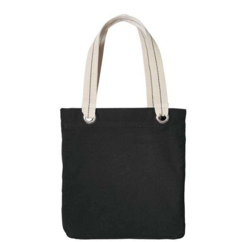 Port Authority B118 Black Canvas Tote Bag NEW 100% Cotton Cream Straps‎